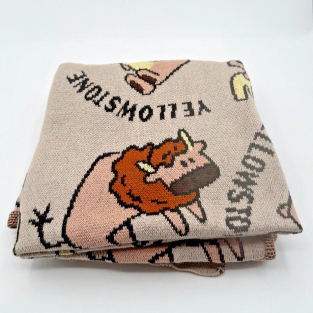 NEW Yellowstone Cotton Knit Baby Blanket 40" Buffalo Bear Moose Adorable RARE